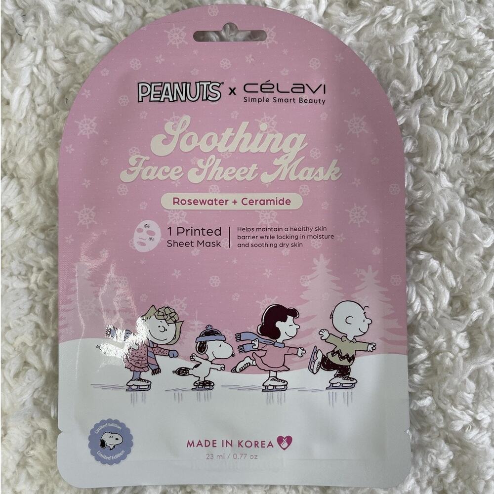 Celavi Peanuts Soothing Face Sheet Mask Rosewater Ceramide Hydrating Snoopy
